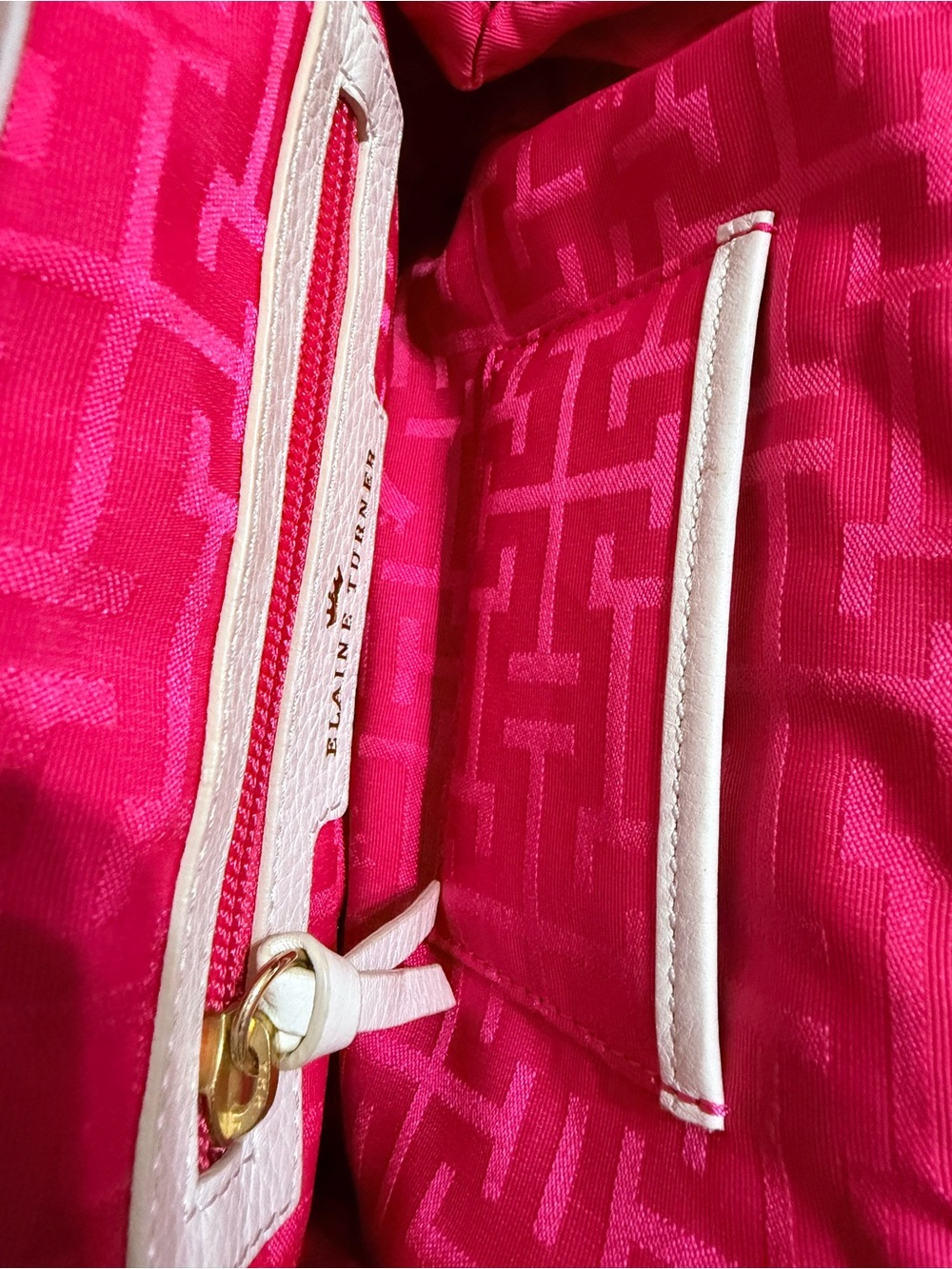 Elaine Turner White Leather Clutch Bamboo Handle with Small Mirror Chic Boho - Picture 10 of 11